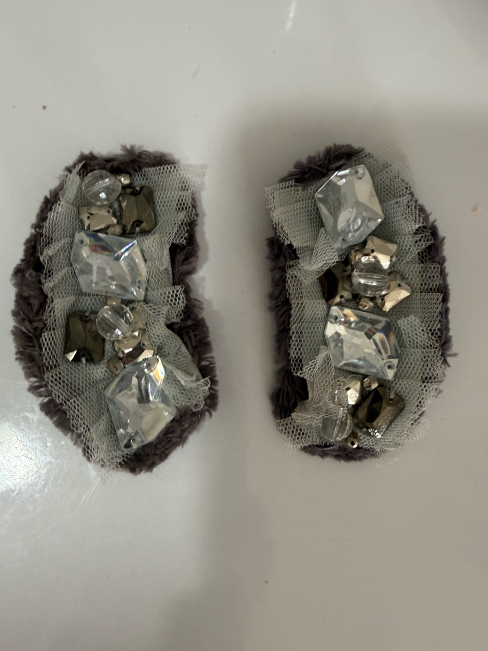 Embellished Gray Brooch Set  with Crystal Accents
